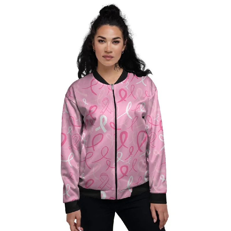 Breast Cancer Ribbon Pink Print Pattern Women's Bomber Jacket