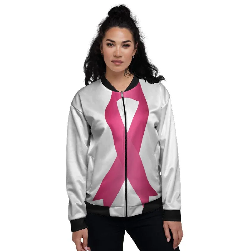 Breast Cancer White And Pink Print Women's Bomber Jacket