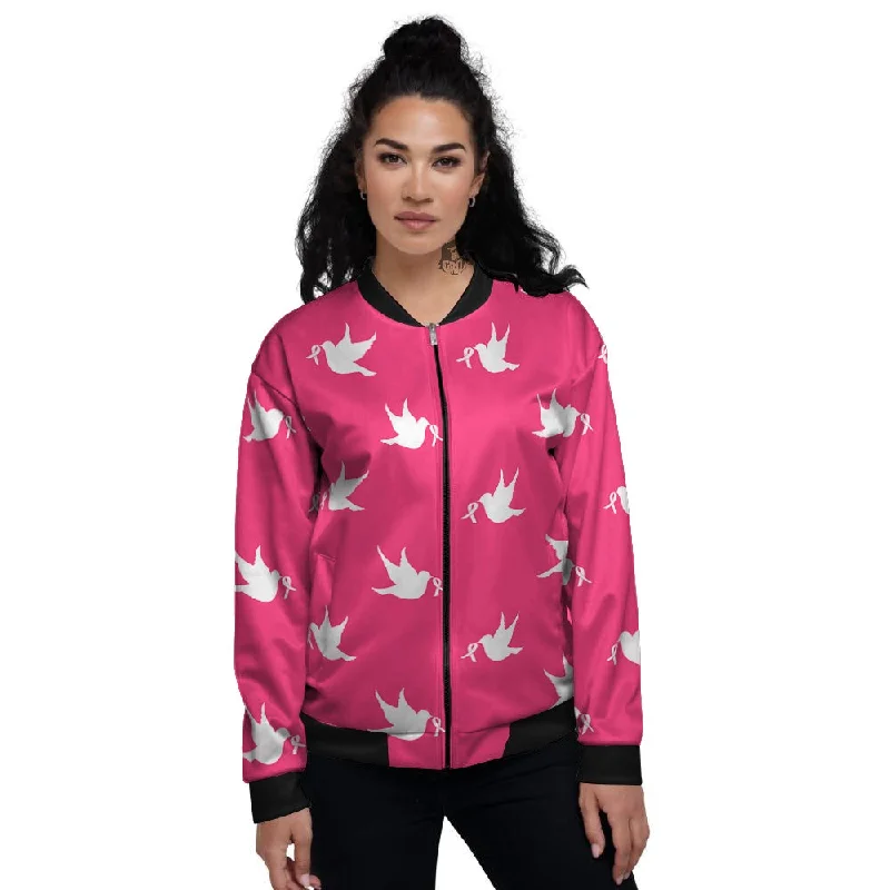 Breast Cancer White Dove Print Pattern Women's Bomber Jacket