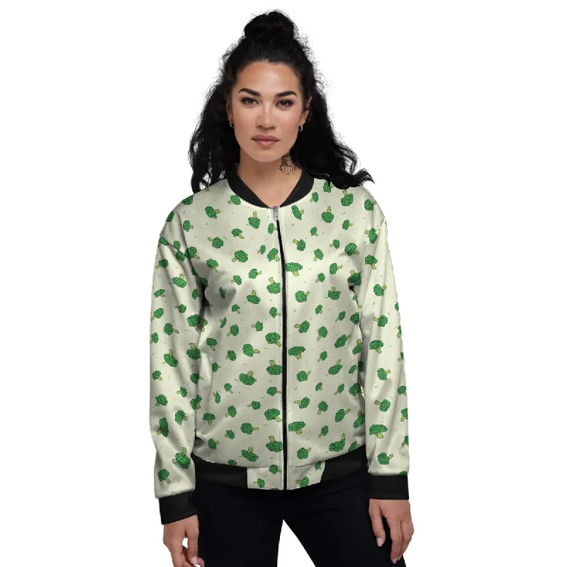 Broccoli Green Print Pattern Women's Bomber Jacket