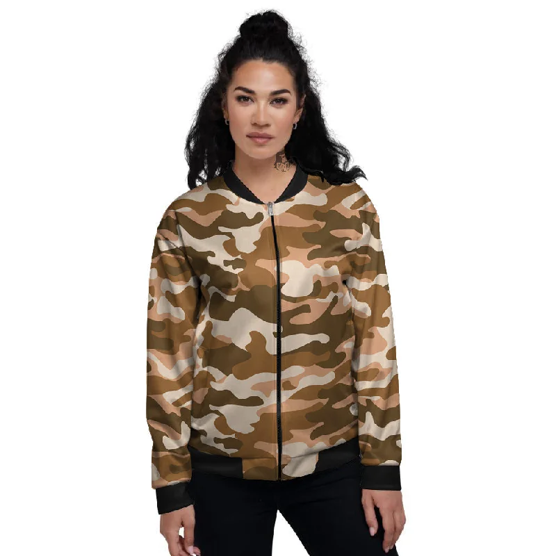 Bronze Camo And Camouflage Print Women's Bomber Jacket