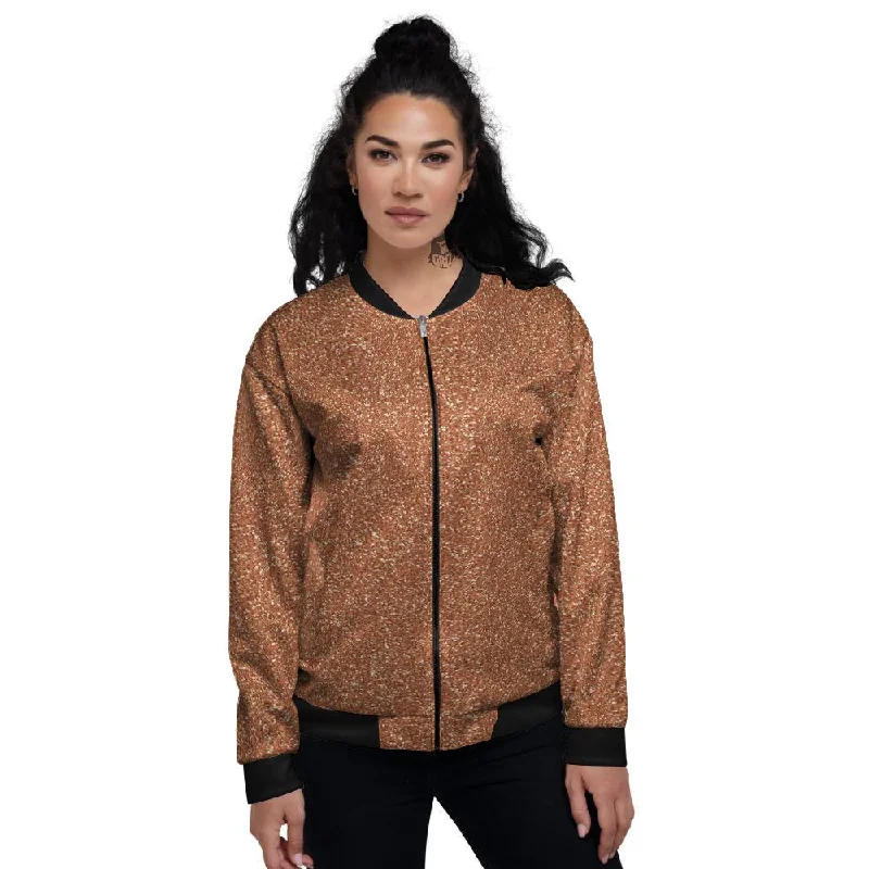 Bronze Glitter Artwork Print Women's Bomber Jacket