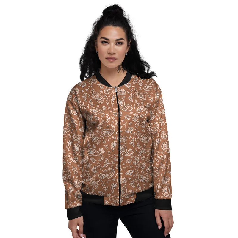 Bronze Paisley Bandana Print Women's Bomber Jacket