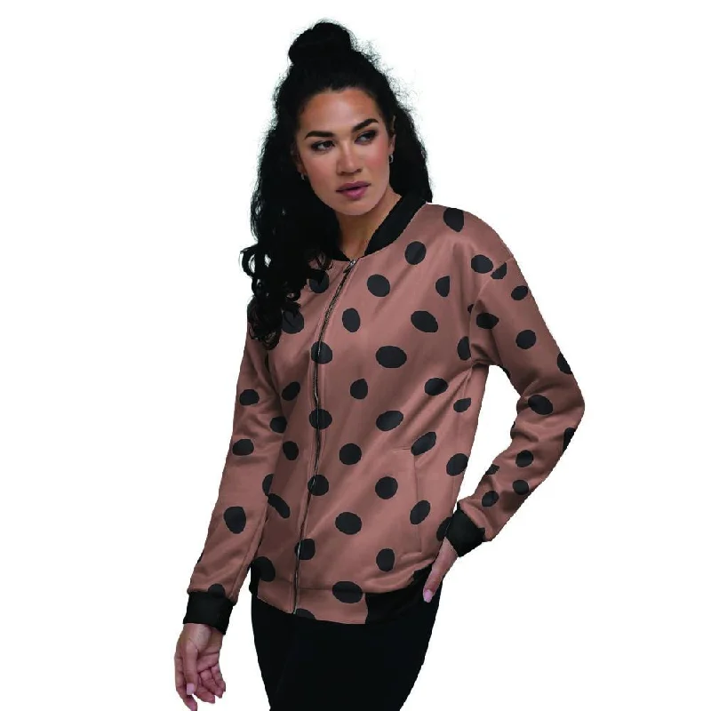 Brown And Black Polka Dot Women's Bomber Jacket