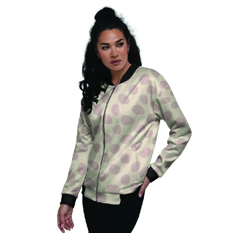 Brown And Cream Polka Dot Women's Bomber Jacket