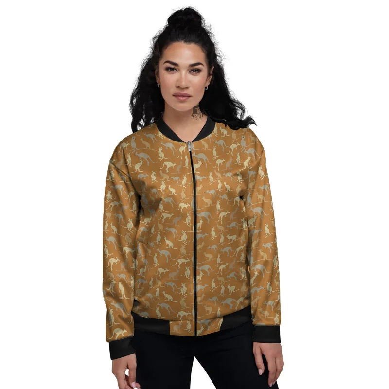 Brown And Grey Kangaroo Print Pattern Women's Bomber Jacket