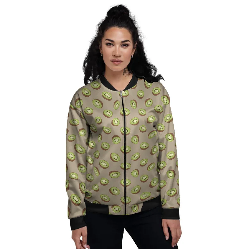 Brown And Kiwi Print Pattern Women's Bomber Jacket