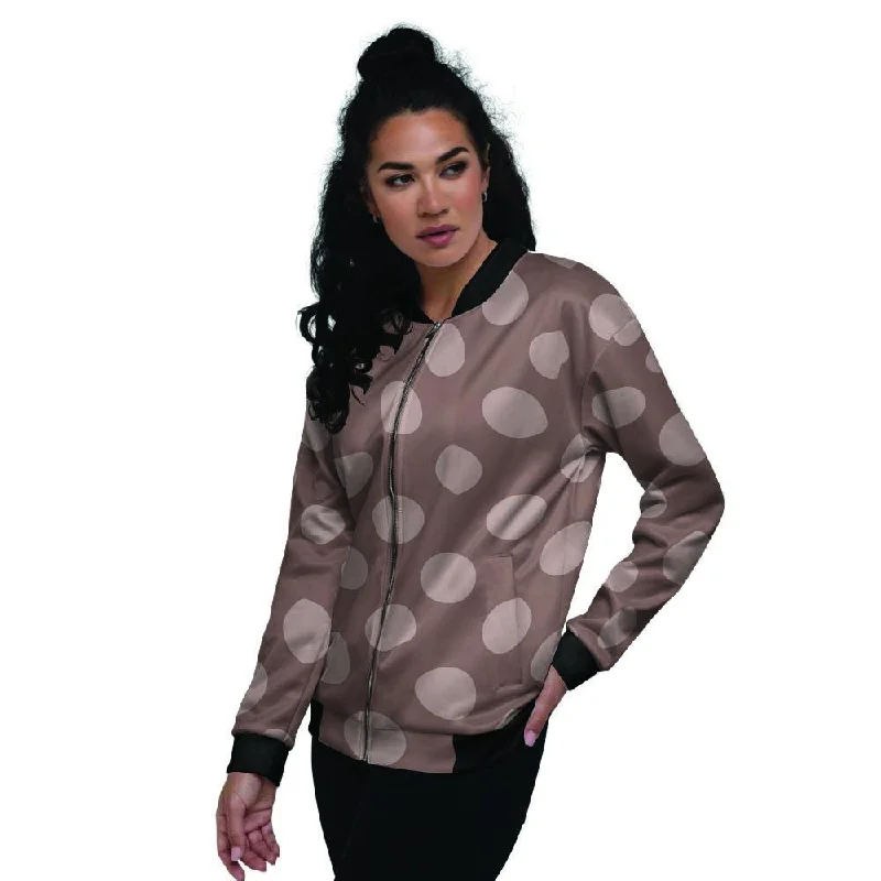 Brown And Tan Polka Dot Women's Bomber Jacket