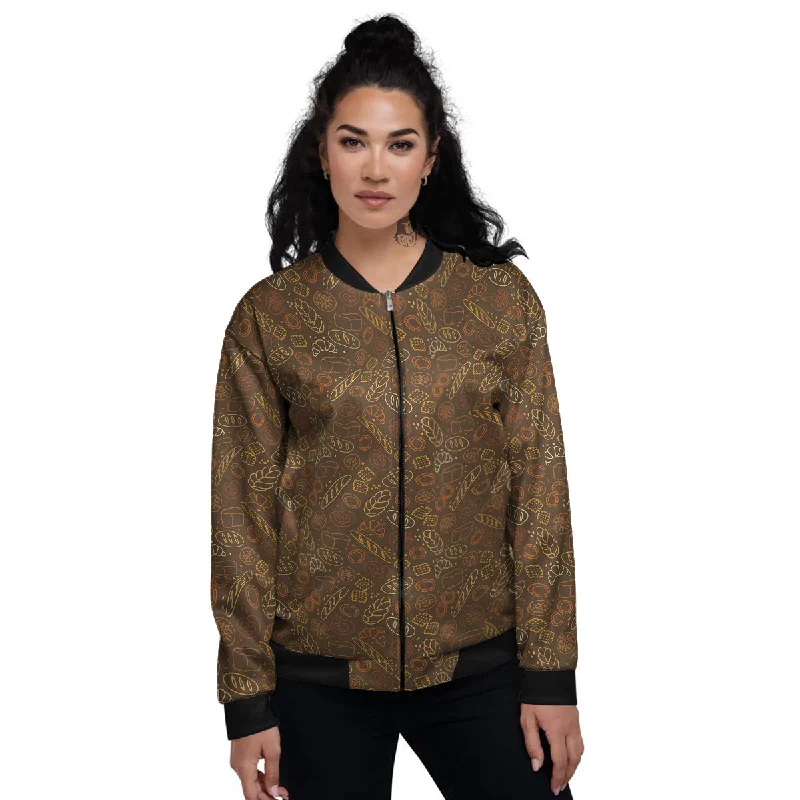 Brown Bakery Print Pattern Women's Bomber Jacket