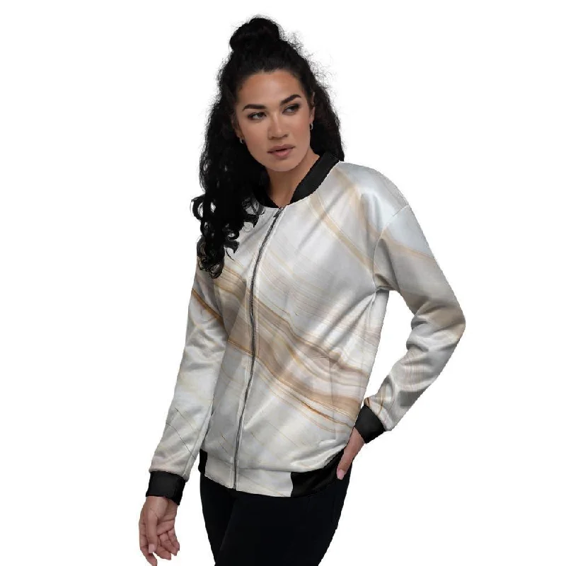 Brown Beige Marble Women's Bomber Jacket