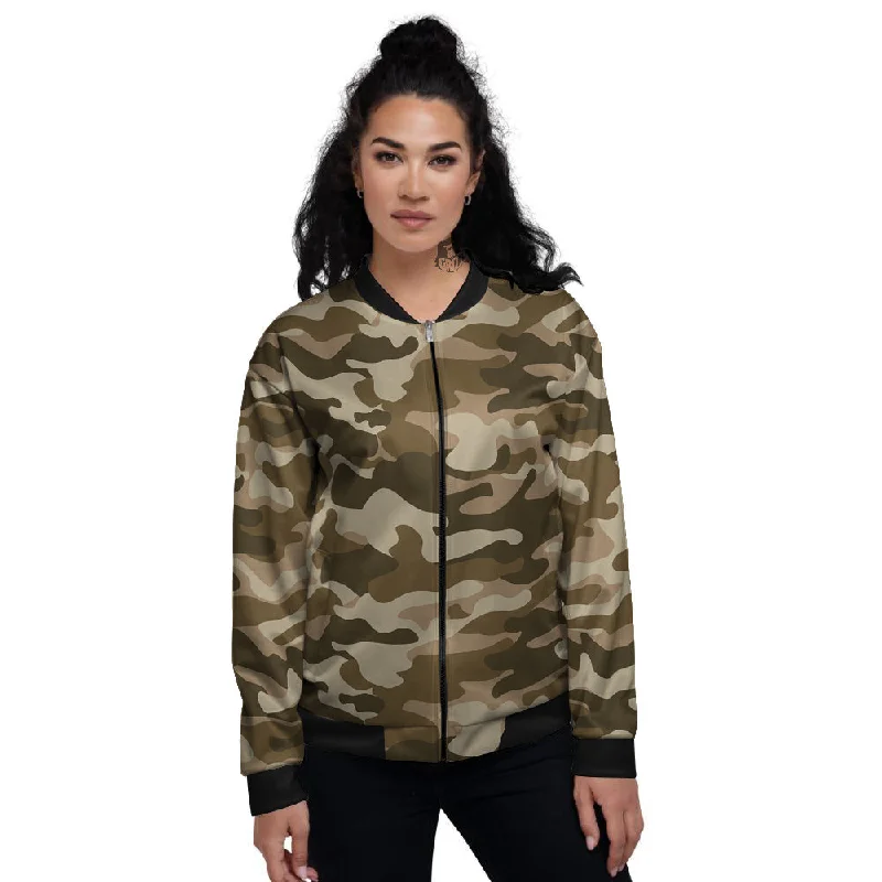 Brown Camo And Camouflage Print Women's Bomber Jacket