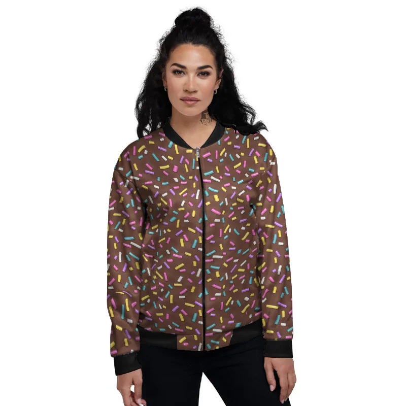 Brown Candy Sprinkles Sweet Print Pattern Women's Bomber Jacket