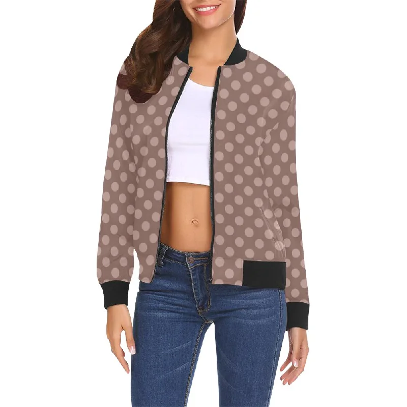 Brown Chocolate Polka dot Pattern Print Women Casual Bomber Jacket