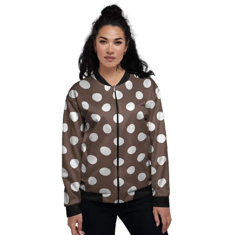 Brown Color Polka Dot Print Pattern Women's Bomber Jacket