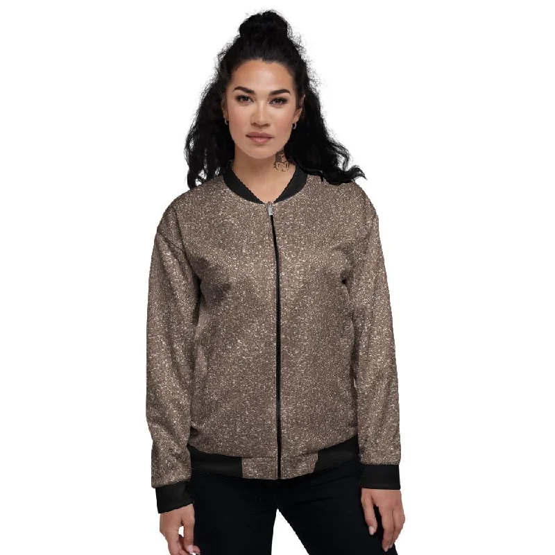 Brown Glitter Artwork Print Women's Bomber Jacket