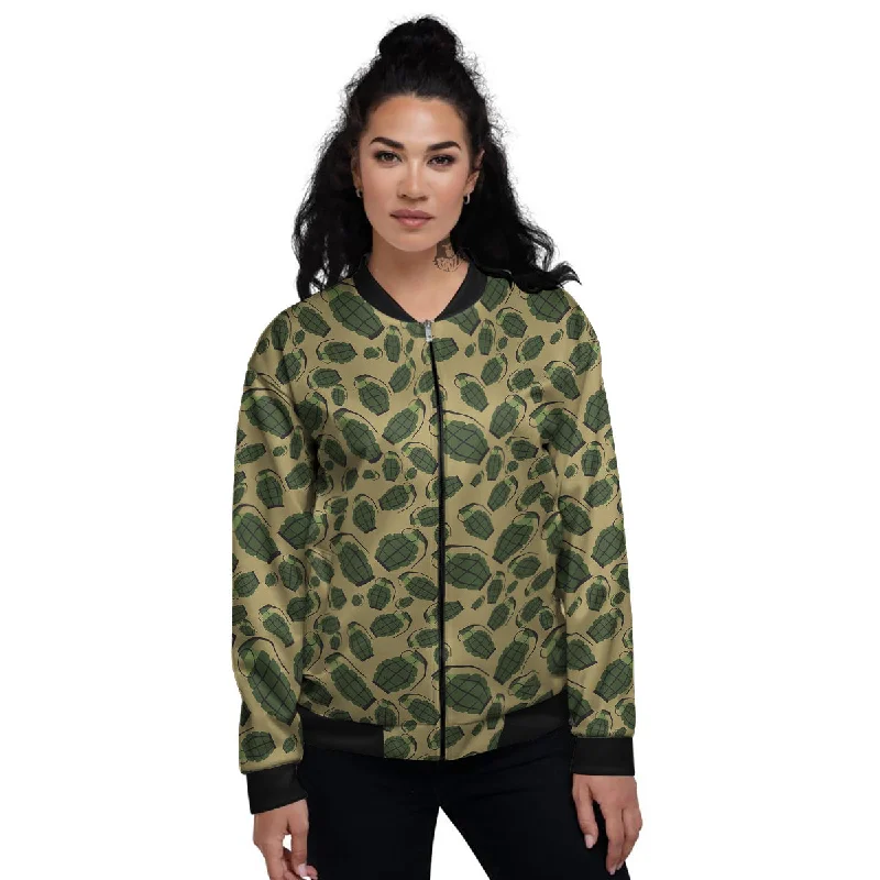 Brown Grenade Print Pattern Women's Bomber Jacket