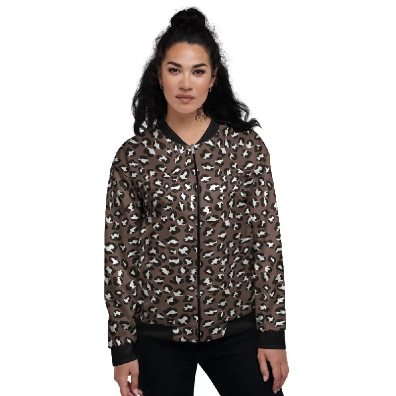 Brown Leopard Print Pattern Women's Bomber Jacket