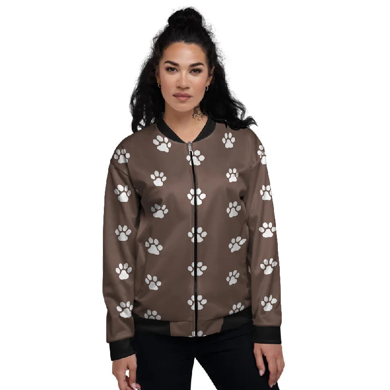 Brown Paw Print Women's Bomber Jacket