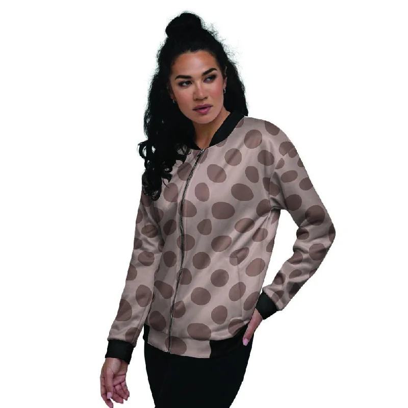 Brown Polka Dot Women's Bomber Jacket