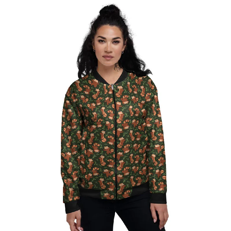 Brown Raccoon Cartoon Cute Print Pattern Women's Bomber Jacket