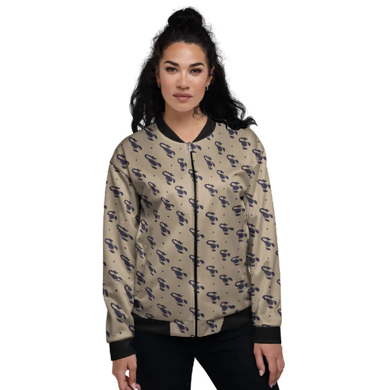 Brown Scorpion Print Pattern Women's Bomber Jacket