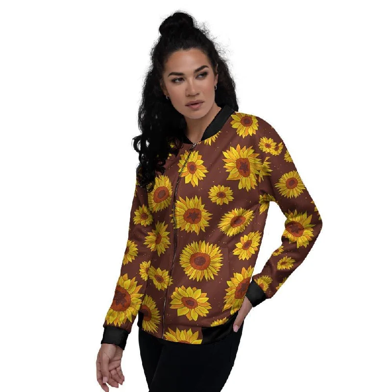 Brown Sunflower Women's Bomber Jacket