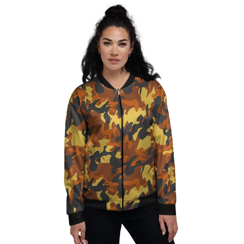 Brown Yellow And Black Camouflage Print Pattern Women's Bomber Jacket