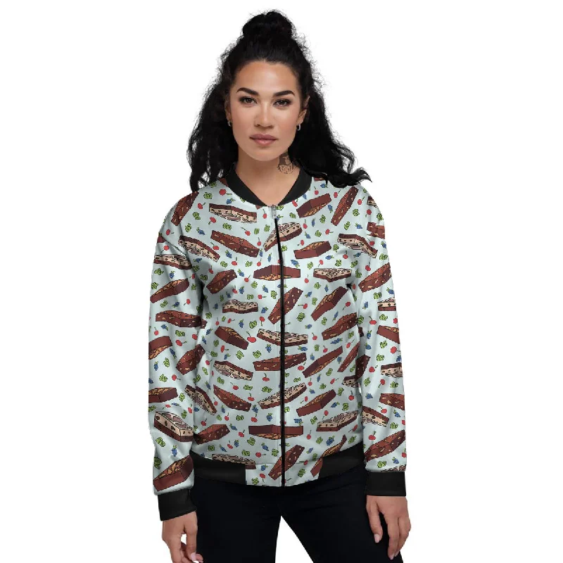 Brownie Brown Print Pattern Women's Bomber Jacket