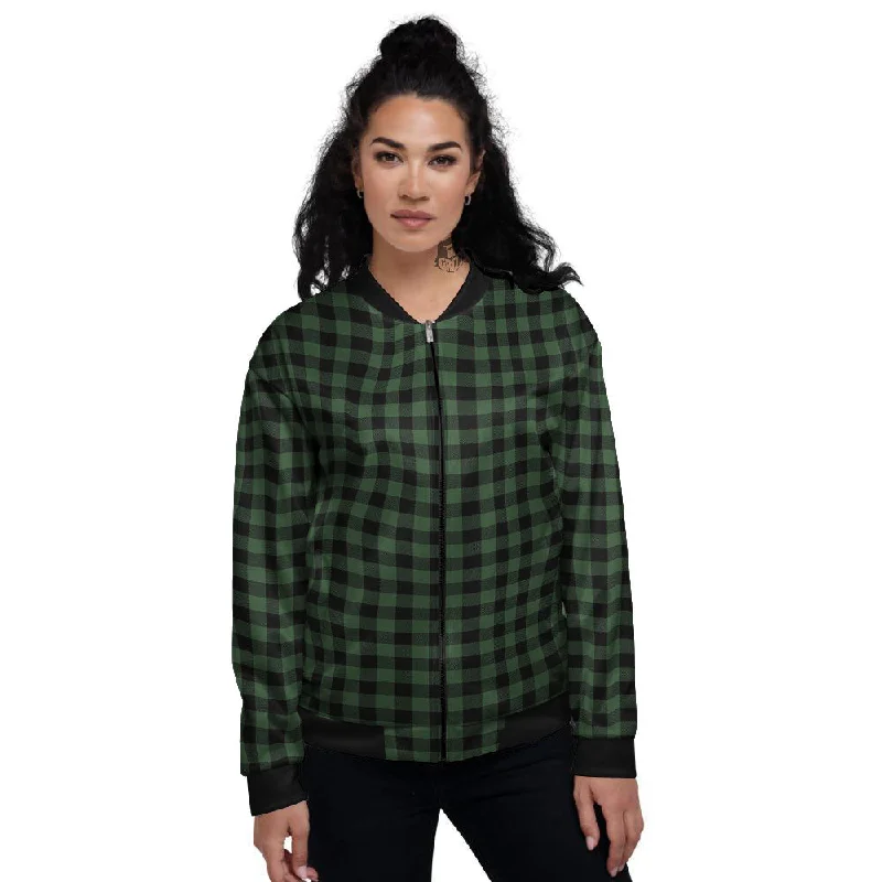 Buffalo Check Black And Green Print Women's Bomber Jacket