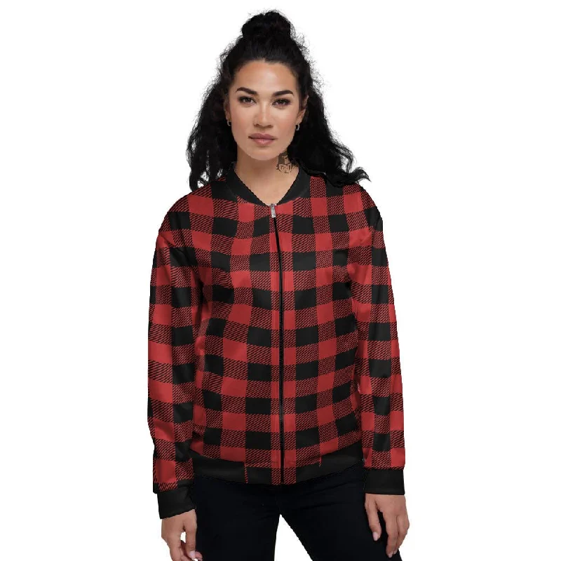 Buffalo Check Black And Red Print Women's Bomber Jacket