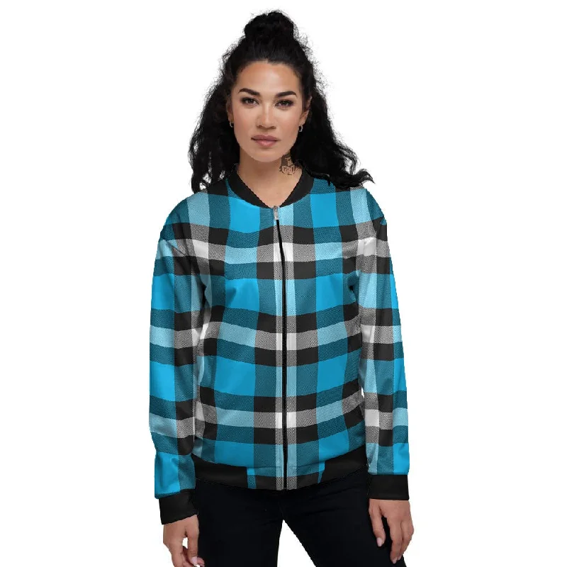 Buffalo Check Black And Turquoise Print Pattern Women's Bomber Jacket