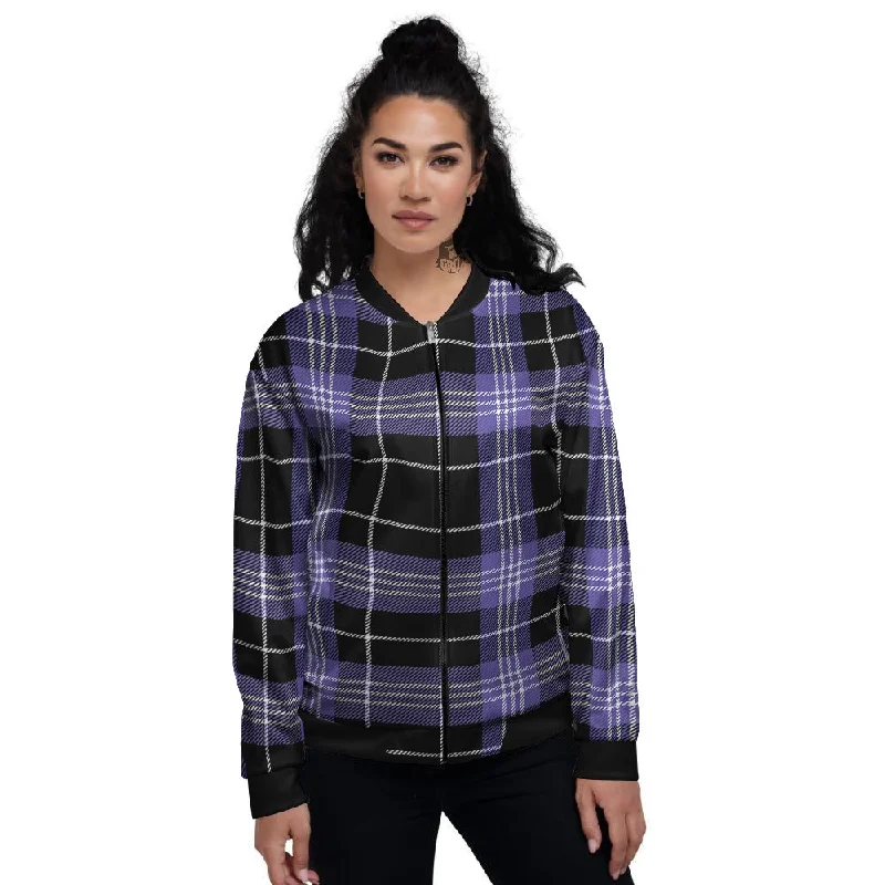 Buffalo Check Black And Violet Print Pattern Women's Bomber Jacket