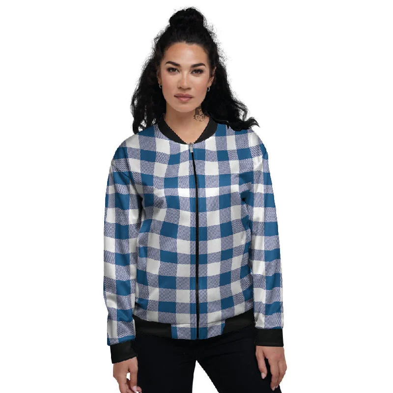 Buffalo Check Blue Print Pattern Women's Bomber Jacket