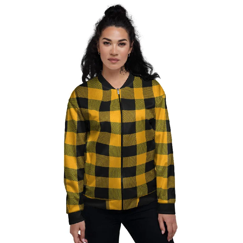 Buffalo Check Fire Yellow Print Pattern Women's Bomber Jacket