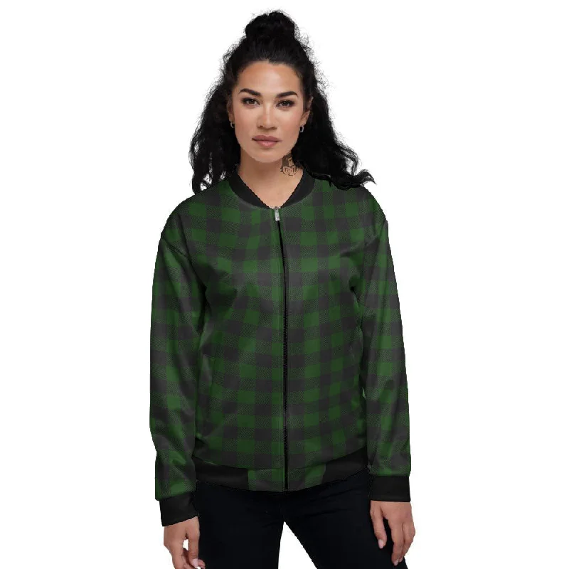 Buffalo Check Forest Green Print Pattern Women's Bomber Jacket