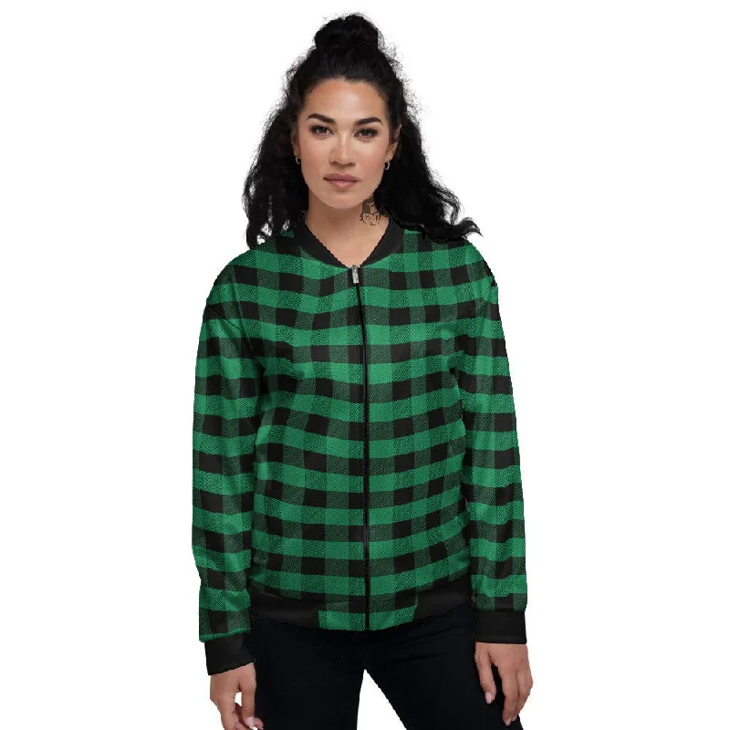 Buffalo Check Green Print Pattern Women's Bomber Jacket