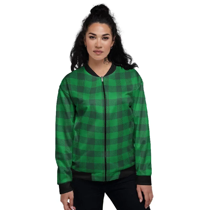 Buffalo Check Irish Green Print Pattern Women's Bomber Jacket