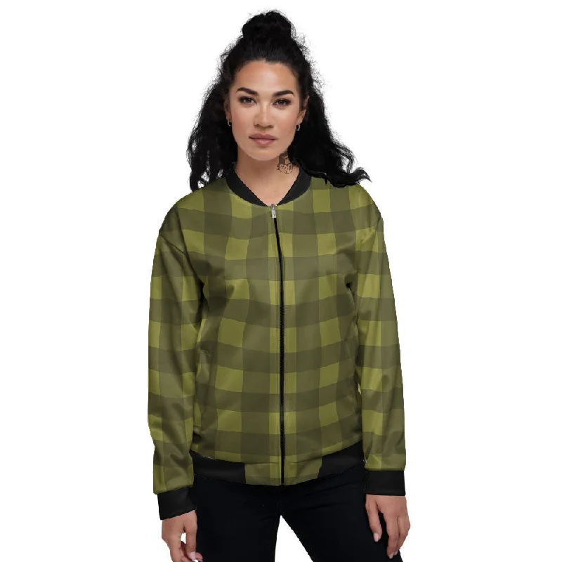 Buffalo Check Olive Green Print Pattern Women's Bomber Jacket