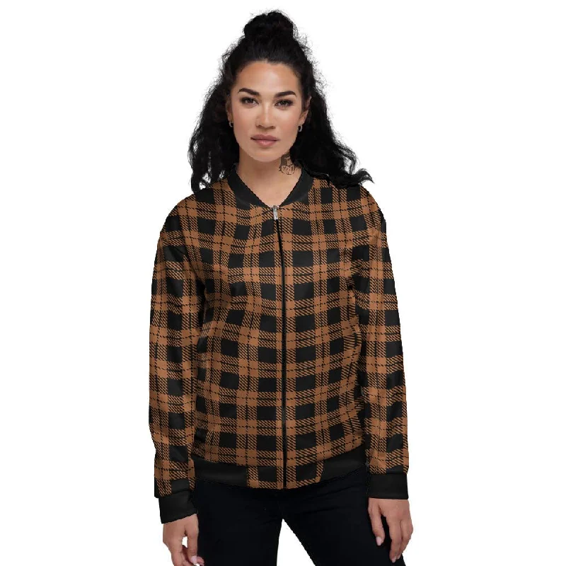 Buffalo Check Pumpkin Orange Print Women's Bomber Jacket