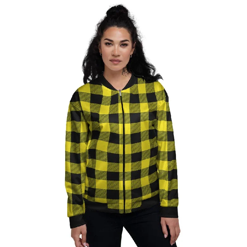 Buffalo Check Yellow And Black Print Pattern Women's Bomber Jacket