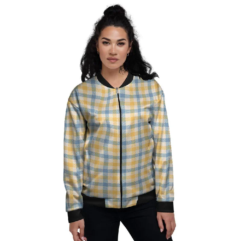 Buffalo Check Yellow And Blue Print Women's Bomber Jacket