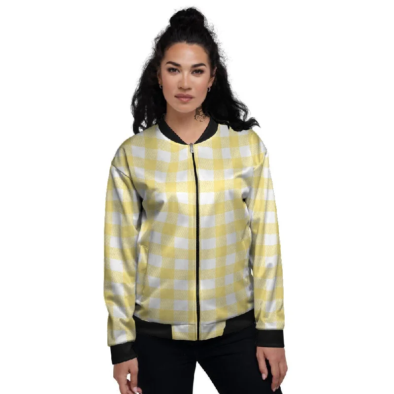 Buffalo Check Yellow And White Print Women's Bomber Jacket