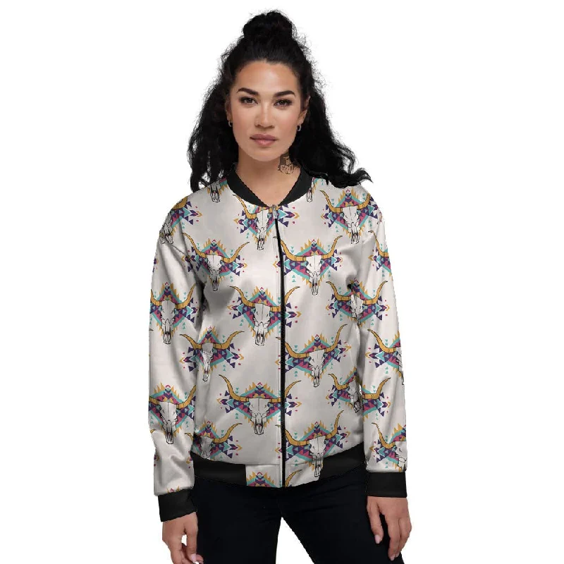 Buffalo Native Print Pattern Women's Bomber Jacket