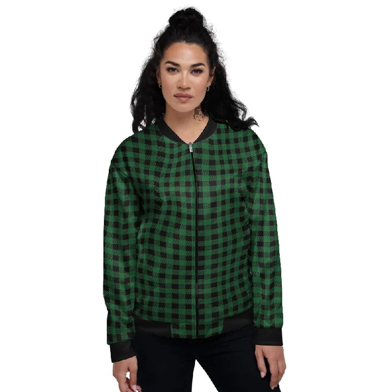 Buffalo Plaid Black And Green Print Women's Bomber Jacket