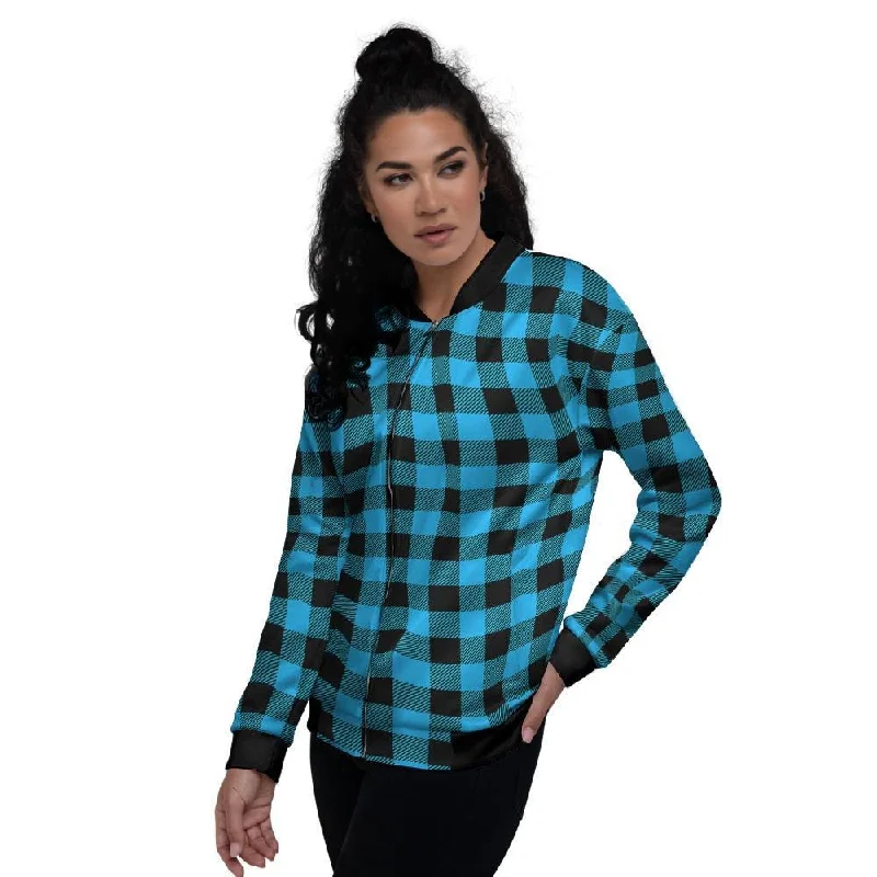 Buffalo Plaid Blue Print Women's Bomber Jacket