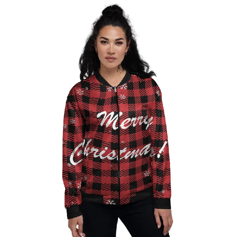 Buffalo Plaid Christmas Print Women's Bomber Jacket