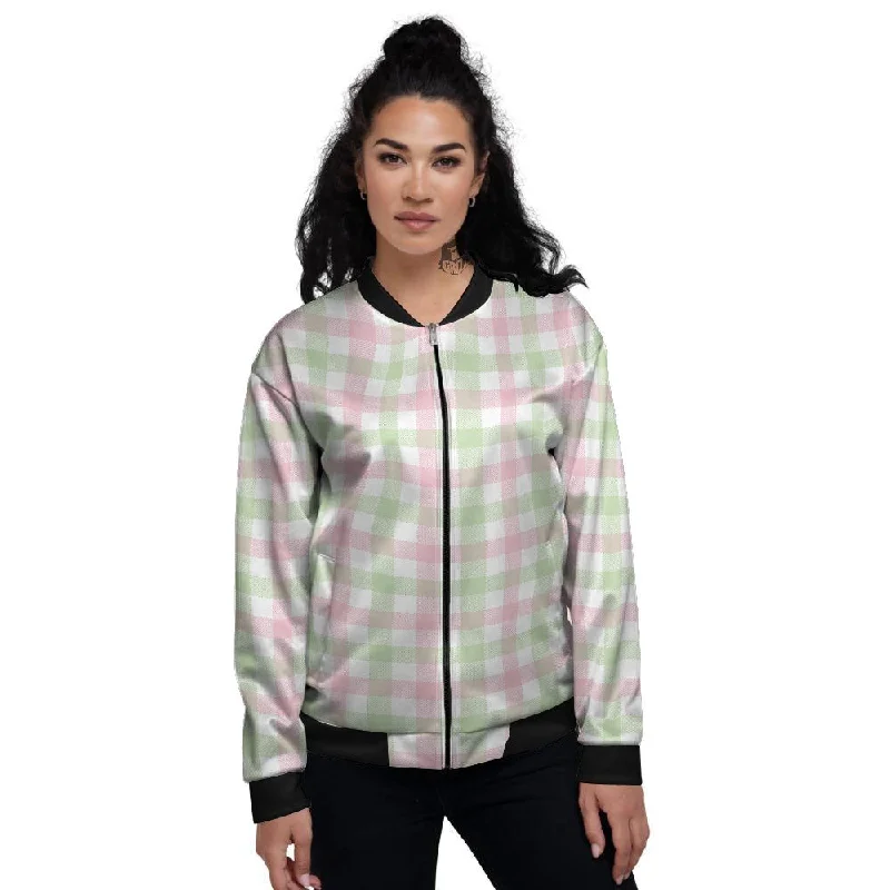 Buffalo Plaid Green And Pink Print Women's Bomber Jacket