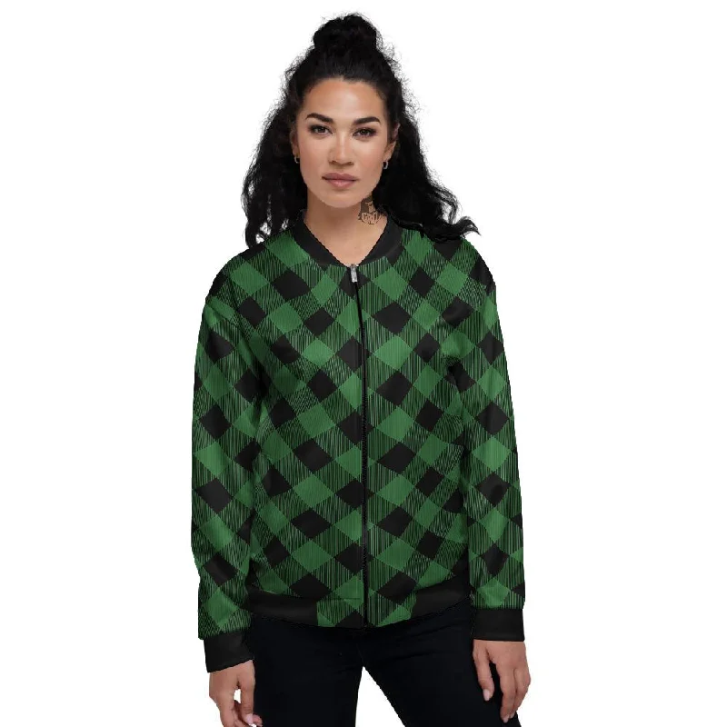 Buffalo Plaid Irish Green Print Women's Bomber Jacket