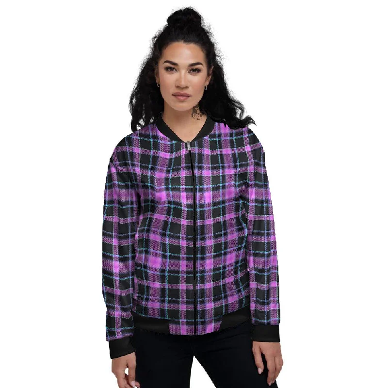 Buffalo Plaid Purple Print Pattern Women's Bomber Jacket