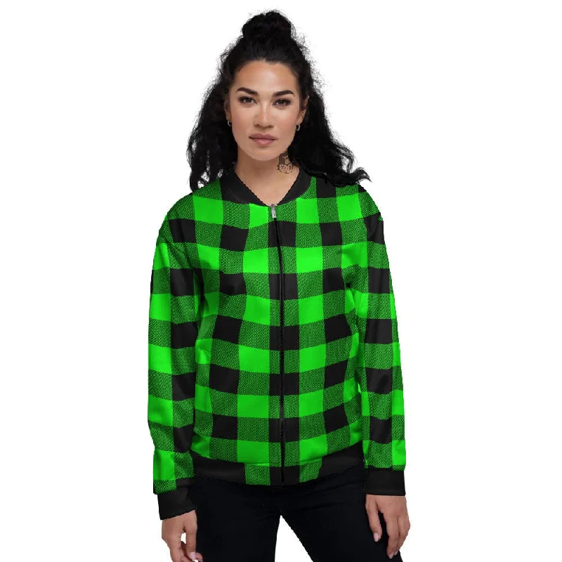 Buffalo Plaid UFO Green Print Pattern Women's Bomber Jacket